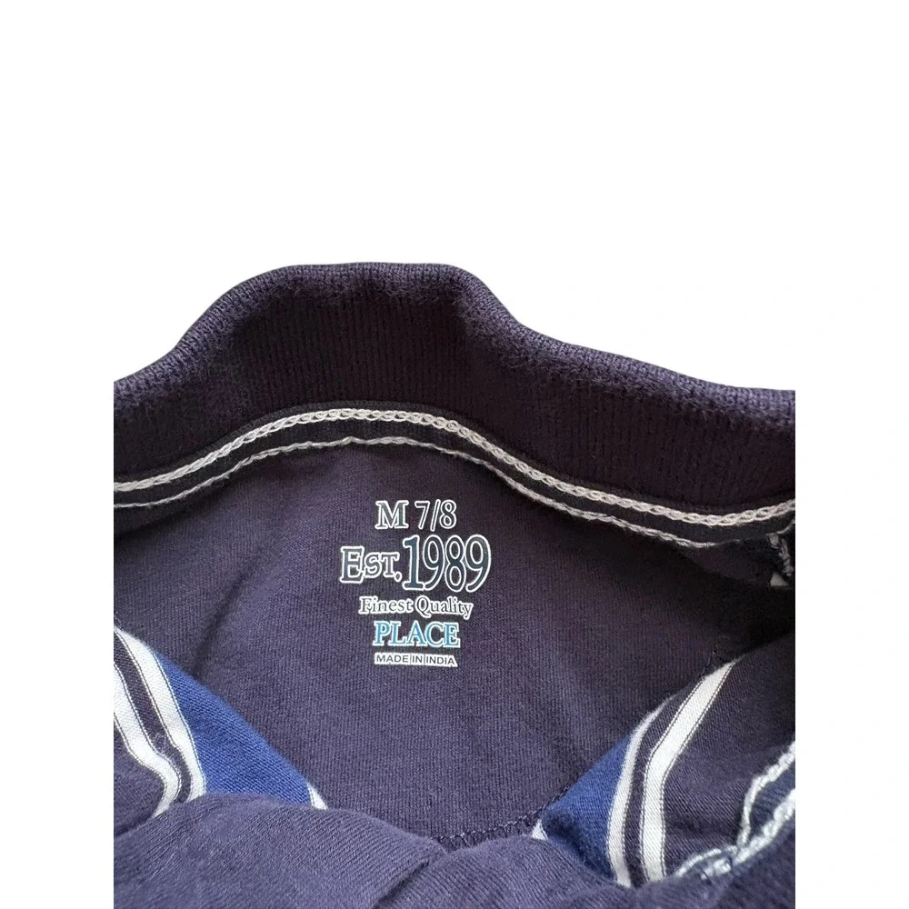 The Children's Place Boys Polo Shirt Size M‎ 7/8 Blue Striped Long Sleeve Cotton